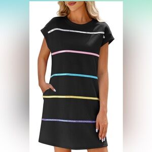 Womens Textured T Shirt Dress long Sleeve Casual Sequin Stripe Mini Dress